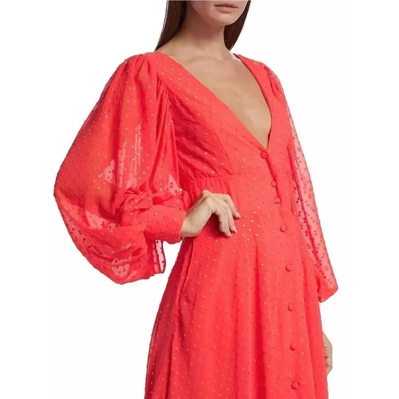 Kimberly Goldson NEW Lesli Jacquard Maxi Dress SIZE Xs WOMENS Coral Gold - Picture 4 of 16